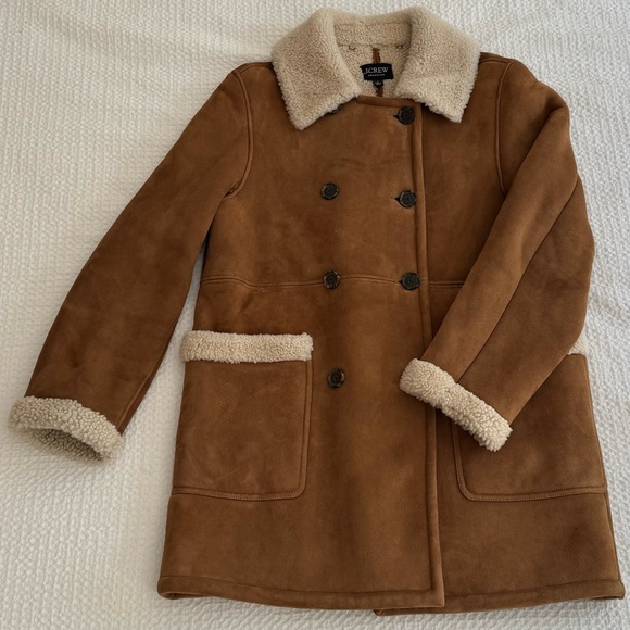 J. Crew Jackets & Blazers - J. Crew Tan Suede Shearling-Trim Double-Breasted Trench Coat